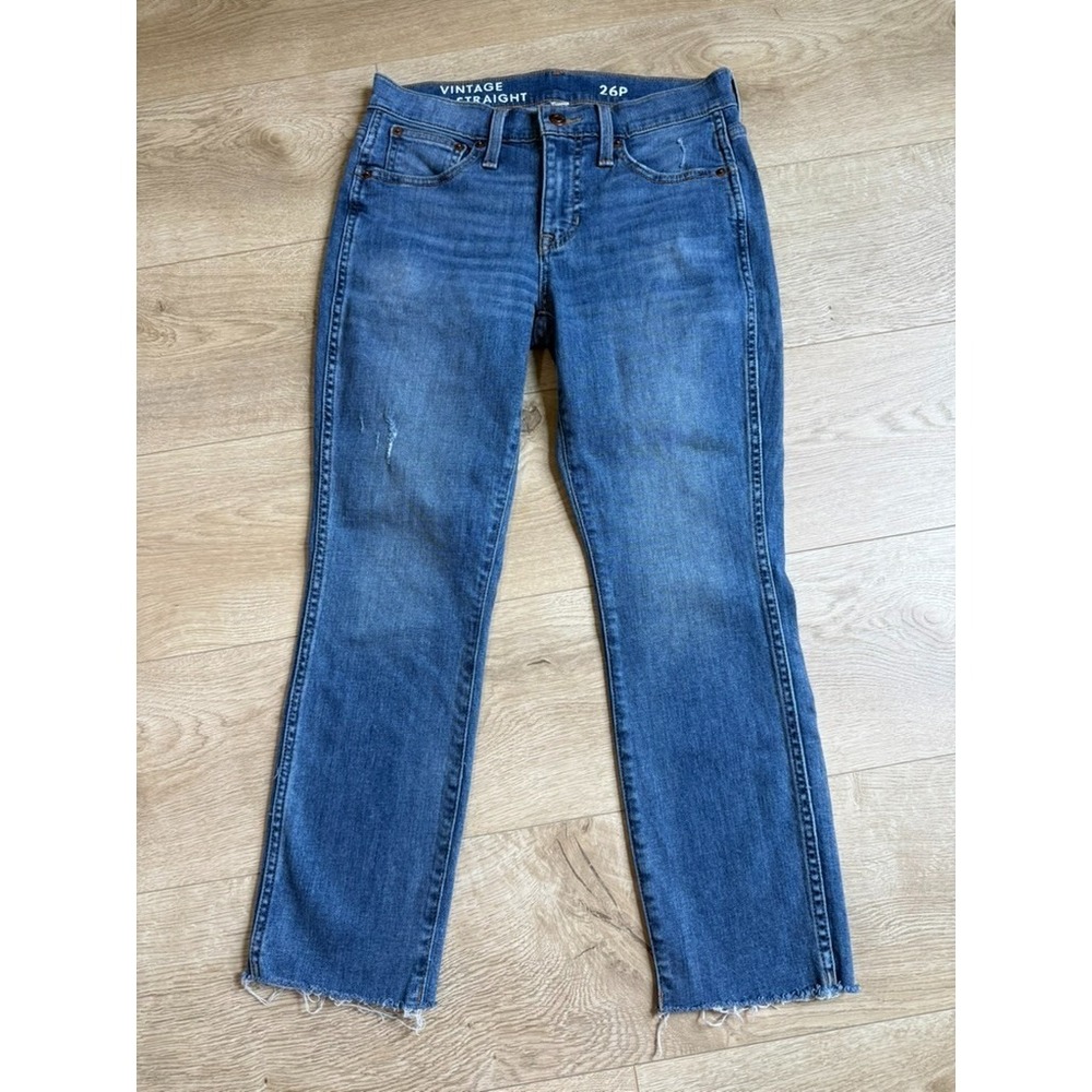 EUC J CREW Jeans Women Slim Straight Full-Length Demi-Boot Raw Hem Cotton SZ 6P